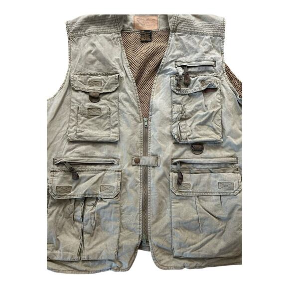 Vintage Eddie Bauer Khaki Green Sleevless Fishing Camping Full Zip Size Large - Picture 2 of 13